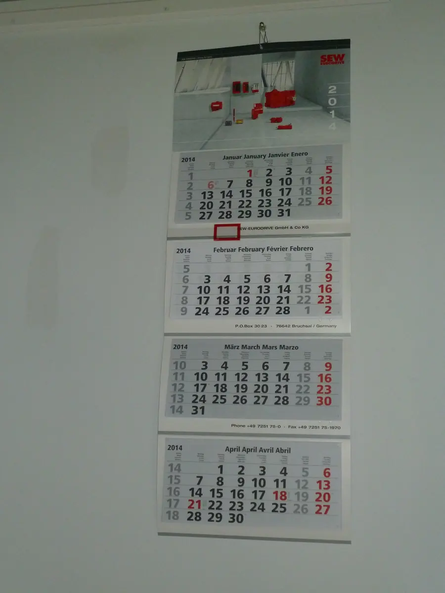 Calendrier mural trois mois